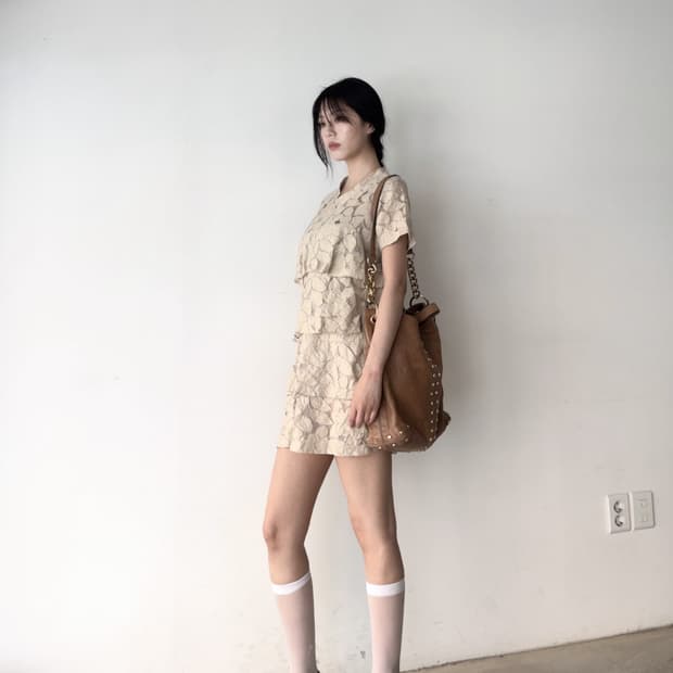 Leaf wave can can sheer blouse & ops