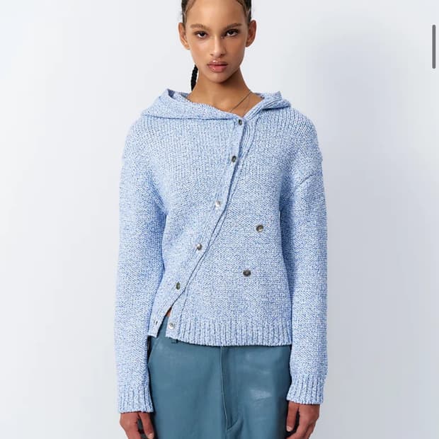 Leey diagonal hooded cardigan blue