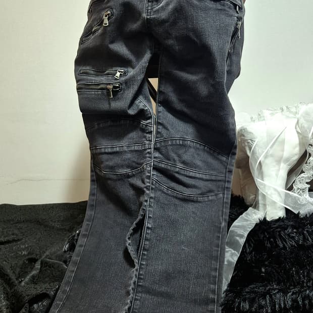 빈티지 지퍼디테일 펑크 블랙 데님팬츠