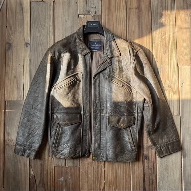 프랑스 빈티지 워싱 램스킨 멘도자 레더 자켓