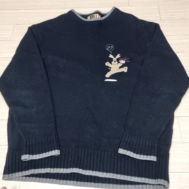 일본제 MU Sports 캐주얼 캐릭터 니트 블랙(105)