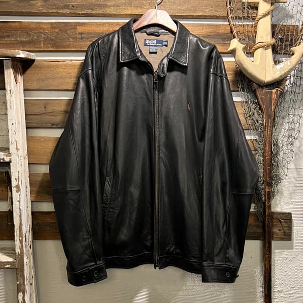 [XL]폴로 랄프로렌 맥스웰 램스킨 블랙 레더 자켓