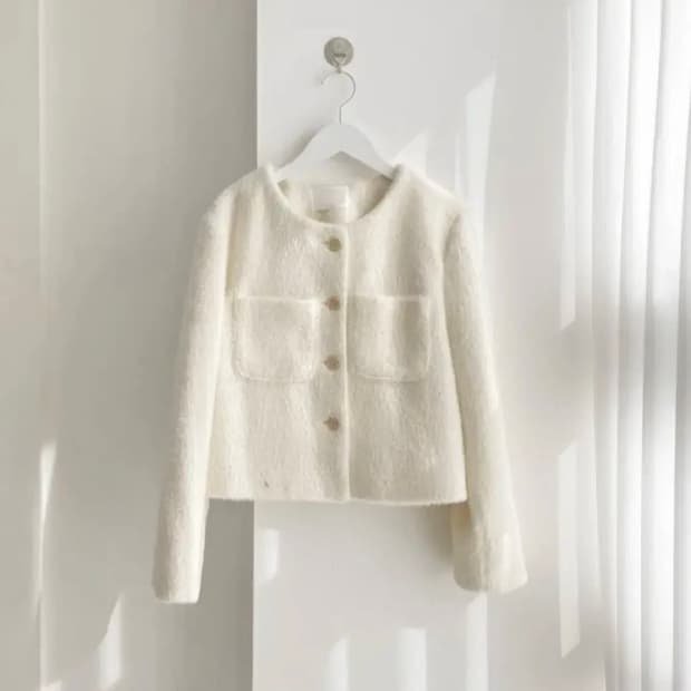 (새상품) 앙고라 퍼 트위드 자켓+펄미니 스커트 세트 아이보리 FREE