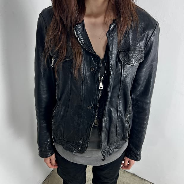 조르지오 브라토 체스트 지퍼 레더 자켓