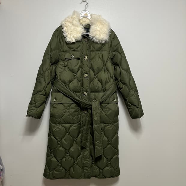 maje 마쥬 구스다운 천연 양털 카키 퍼 롱패딩 s