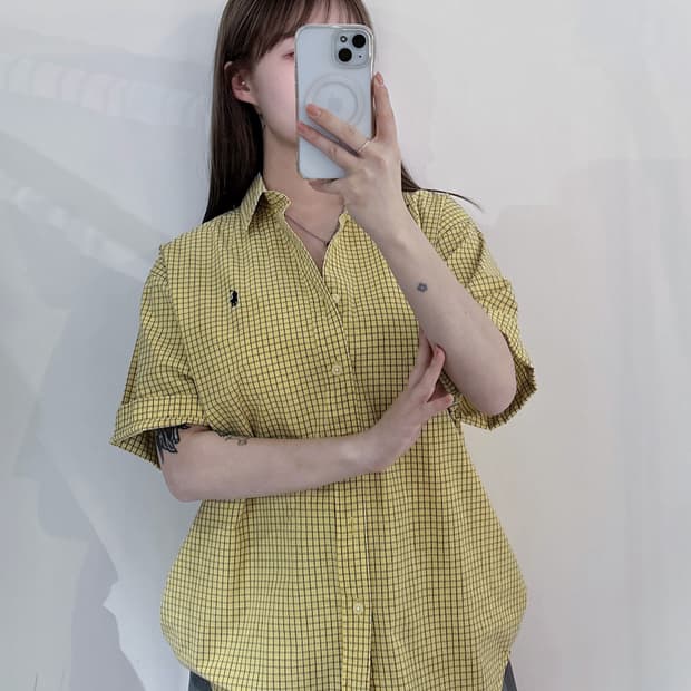 폴로랄프로렌 네이비포니 체크 반팔 셔츠