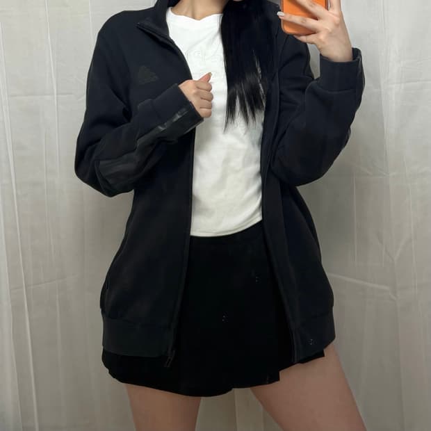 아디다스 블랙 로고 테이핑 트랙탑져지