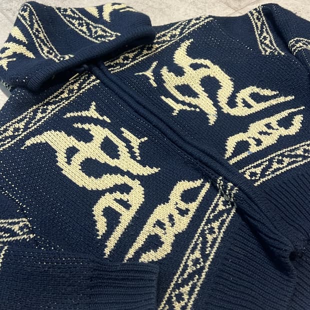 노메뉴얼 후드 니트 집업 네이비