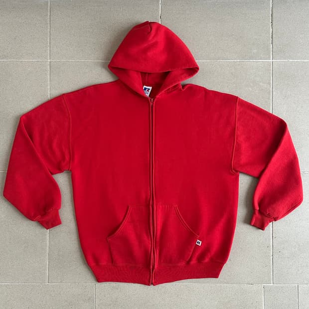90s 빈티지 러셀 후드집업 레드 XL USA