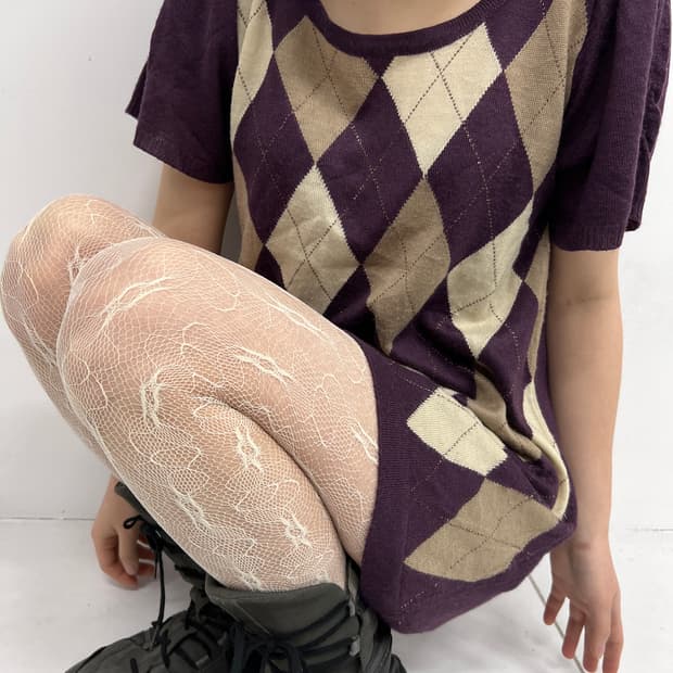 argyle pearl knit mini dress