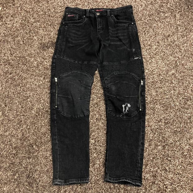 블랙비자칼 흑청 바이커 데님 팬츠