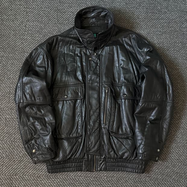 90s 블랙 쉽스킨 빈티지 봄버 레더 자켓 (105)