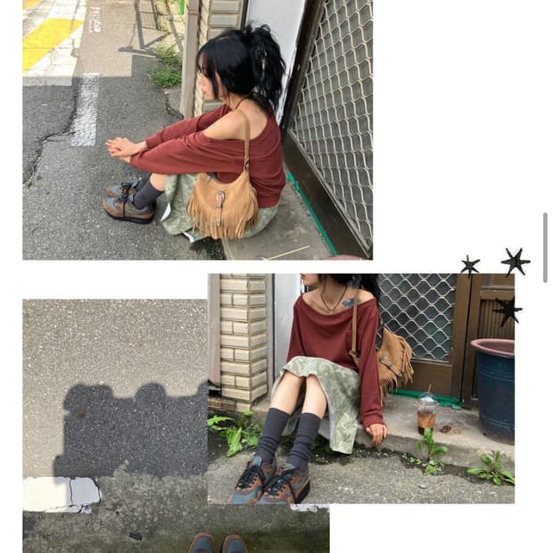 모래하우스 보트넥 긴팔 티셔츠