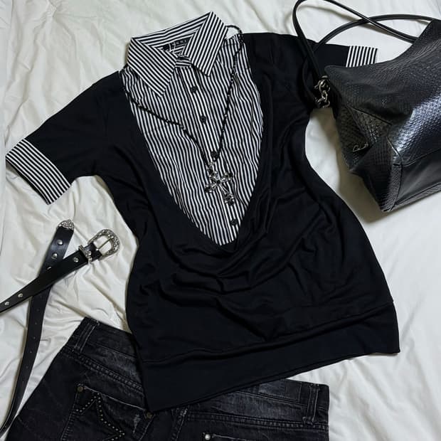geek chic girl(갸루) layered wrap shirt