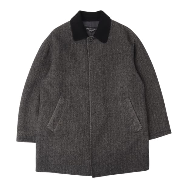 입생로랑 헤링본 배색 카라 울 앙고라 하프 코트