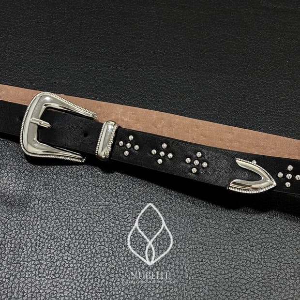 🌗 Cross tiny stud belt / 크로스 스터드 가죽 벨트
