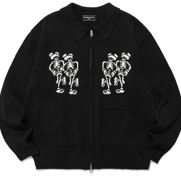 [나이스고스트클럽] 댄싱 스켈레톤 집업 니트 블랙 S