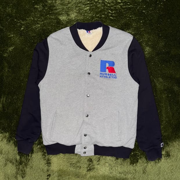 [L] 러셀 애슬레틱 엠브로더리 로고 이너 플리스 스타디움 자켓 그레이