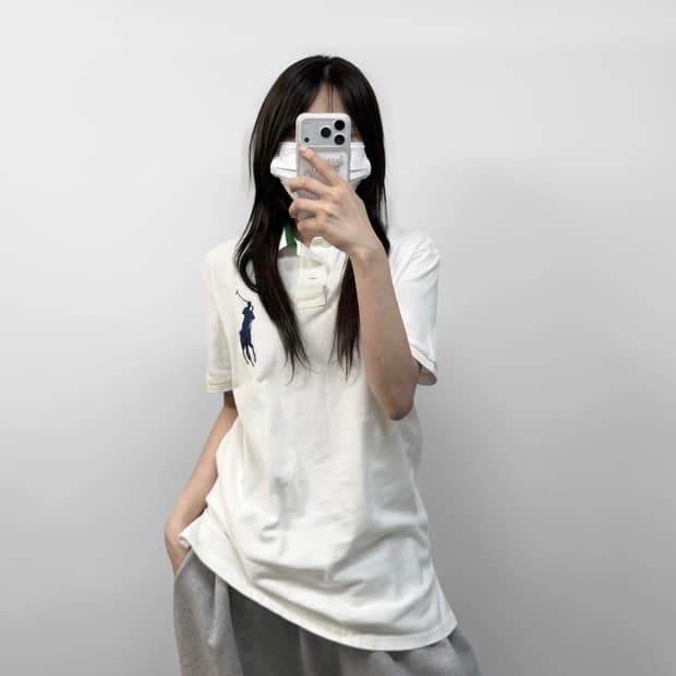 폴로 랄프로렌 빅 포니 자수 카라티 화이트
