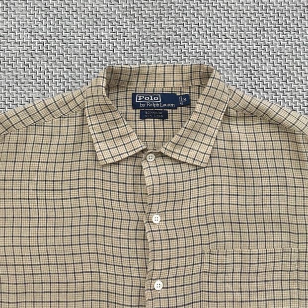 90s Bonnard 100% linen b.u check shirts
