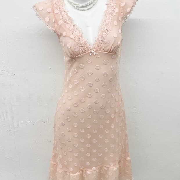 히메갸루 핑크 도트 레이스 슬립