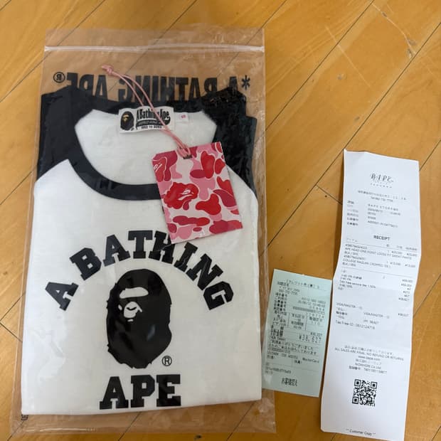 (W) 베이프 컬리지 래글런 크롭 티셔츠 블랙 s