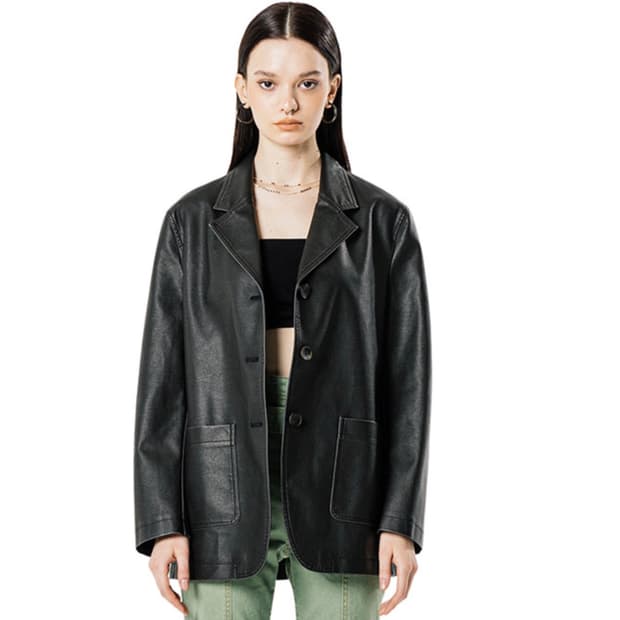 러닝하이 빈티지 워시드 레더 블레이저 블랙