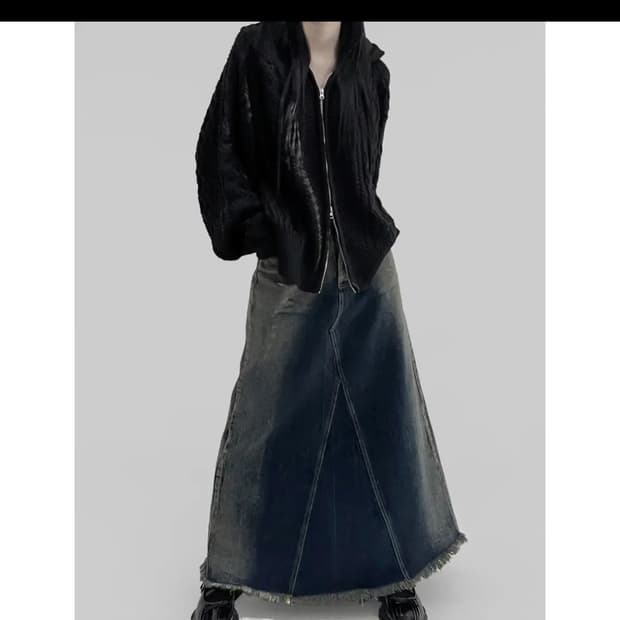 므넴 헨니 시와 데님 롱스커트 진청 s