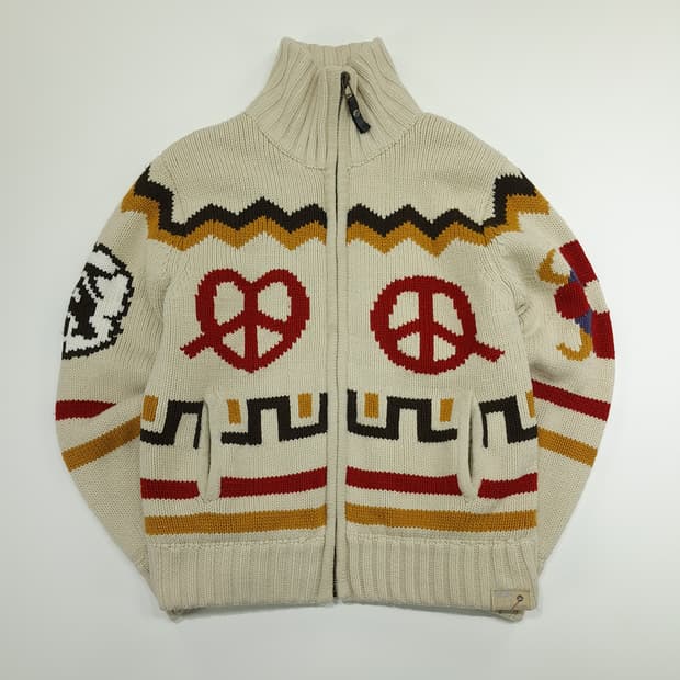 CN936 L 3QR 네이티브 그래픽 퍼안감 집업 니트 스웨터