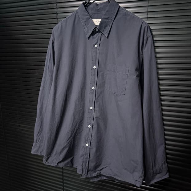 GUYOT 다크 네이비 남색 코튼 면 카라 셔츠 오버핏 남방 피그먼트 S