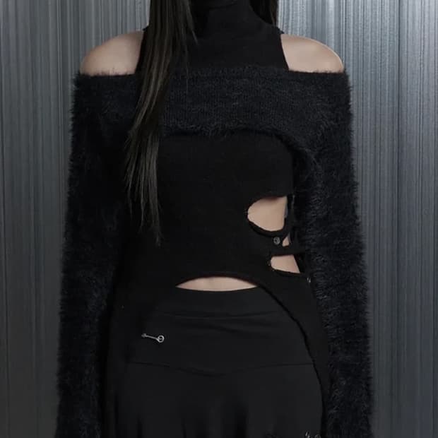 에트오소메 컷아웃 홀터넥 볼레로 레이어드 탑 세트