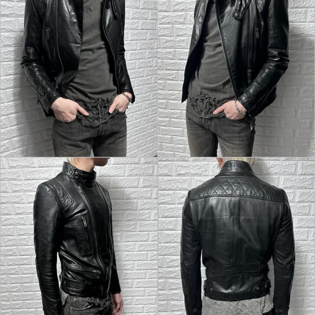 솔리드 옴므 퀼티드 판넬 레더 자켓