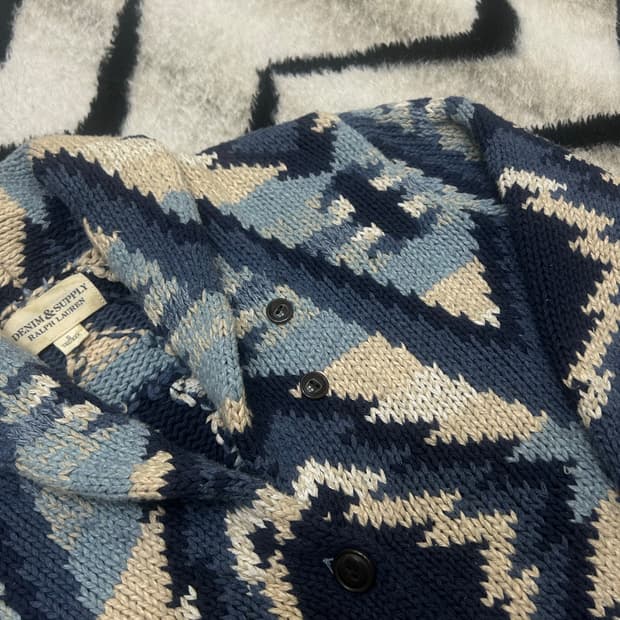 [S]폴로 데님앤서플라이 숄카라 나바호 패턴 헤비울 니트자켓