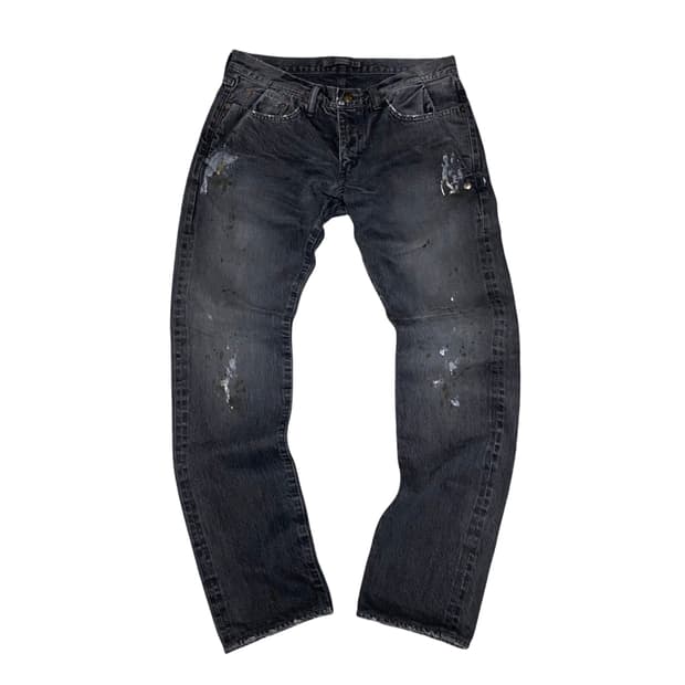 미하라야스히로 페인팅 블랙 데님 팬츠