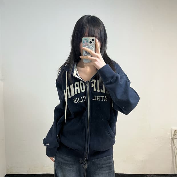 Who A U navy two-way hoodie zip-up