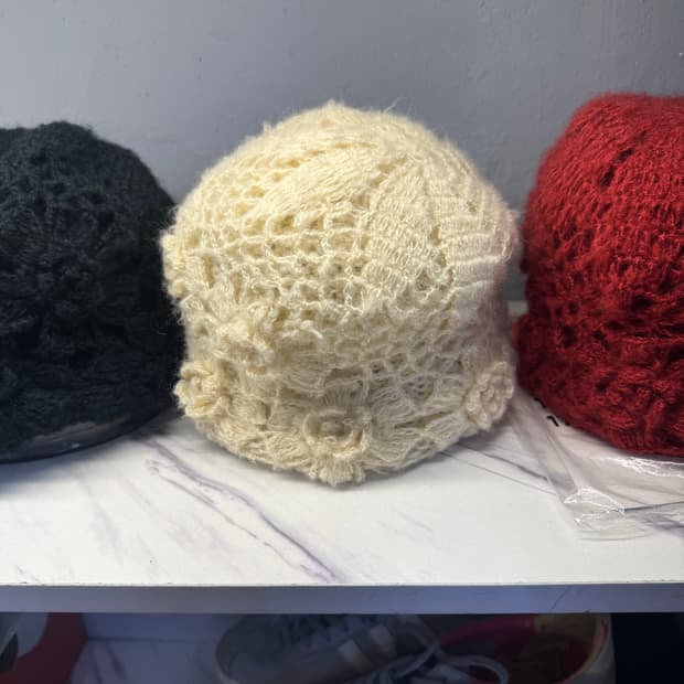 Vintage Hat 모리걸 플라워 니트 비니