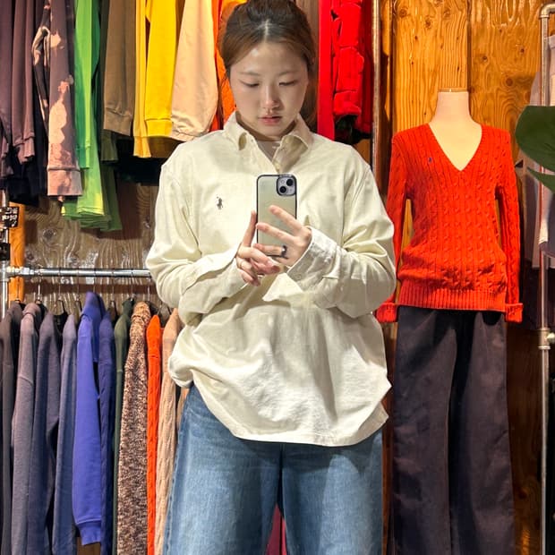 XL 폴로랄프로렌 오트밀 카라 롱슬리브