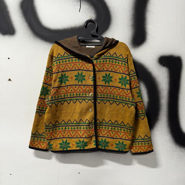 VTG 빈티지 모리 에스닉 노르딕 패턴 니트 후드 자켓