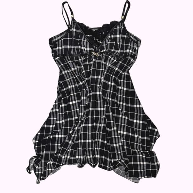 check lace cubic buckle dress