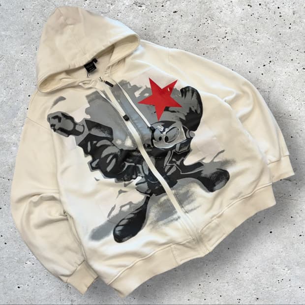 [XL] 넘버나인 아트웍 프린팅 스웻 후드집업 화이트 D249