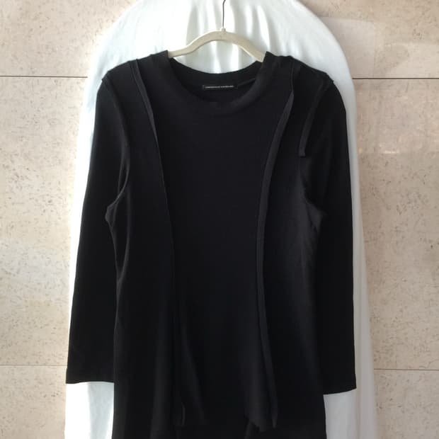 요지 야마모토 와이즈 무봉제 원통 제직 패브릭 테이프 니트 롱 슬리브 