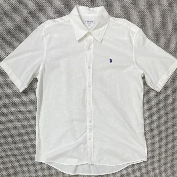 U.S. POLO ASSN. 화이트 린넨 혼방 반팔 셔츠 105
