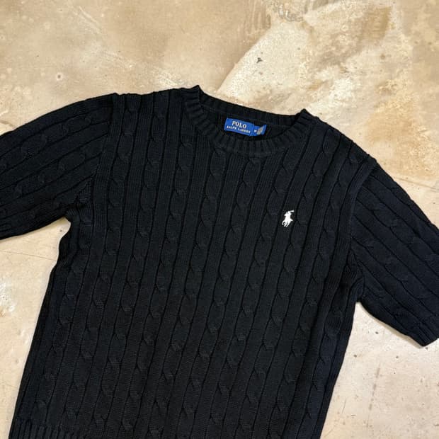M 폴로랄프로렌 여성용 블랙 케이블 반팔 니트