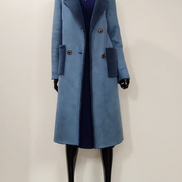 딥블루 양면 롱무스탕