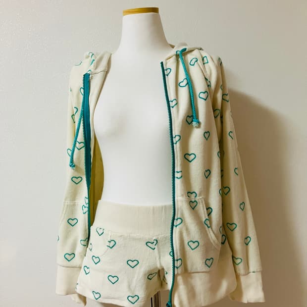 하트패턴 테리 트레이닝복 세트 후드집업 반바지 갸루 y2k