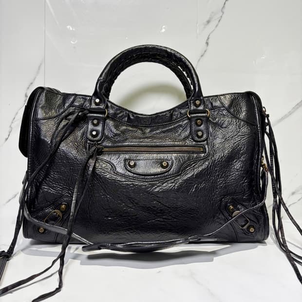 [A 정품] 발렌시아가 시티 모터백 미디움 블랙