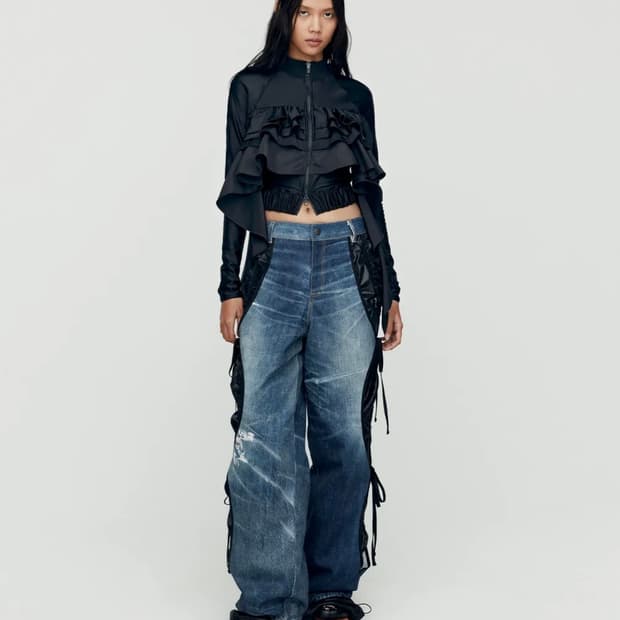 (새상품)앤더슨벨 데님 트롱프뢰유 레이어드 타잉 팬츠