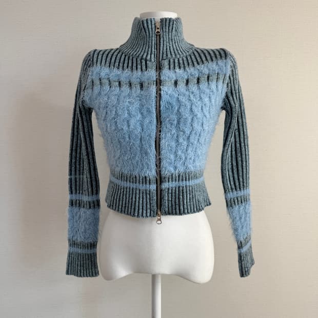 라티젠) 컬러블럭 니트 집업