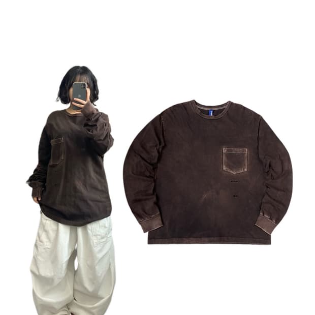 블라인드파일즈 에센스룸 raw 포켓 빈티지 페이딩 롱슬리브