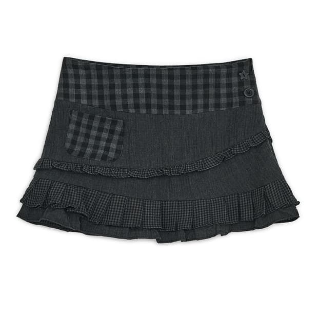 허그유어스킨 체크 러플 미니 스커트 블랙